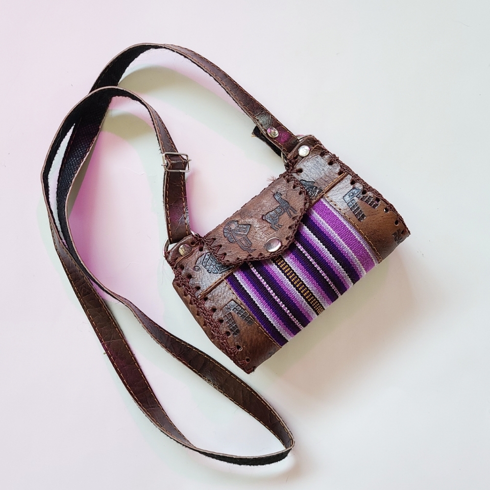 Leatherand cotton boho mini bag